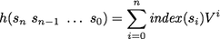 sum(i=0..n) (index(s_i) + V^i)