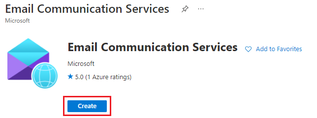 Screenshot showing Create link to create Email Communication Service