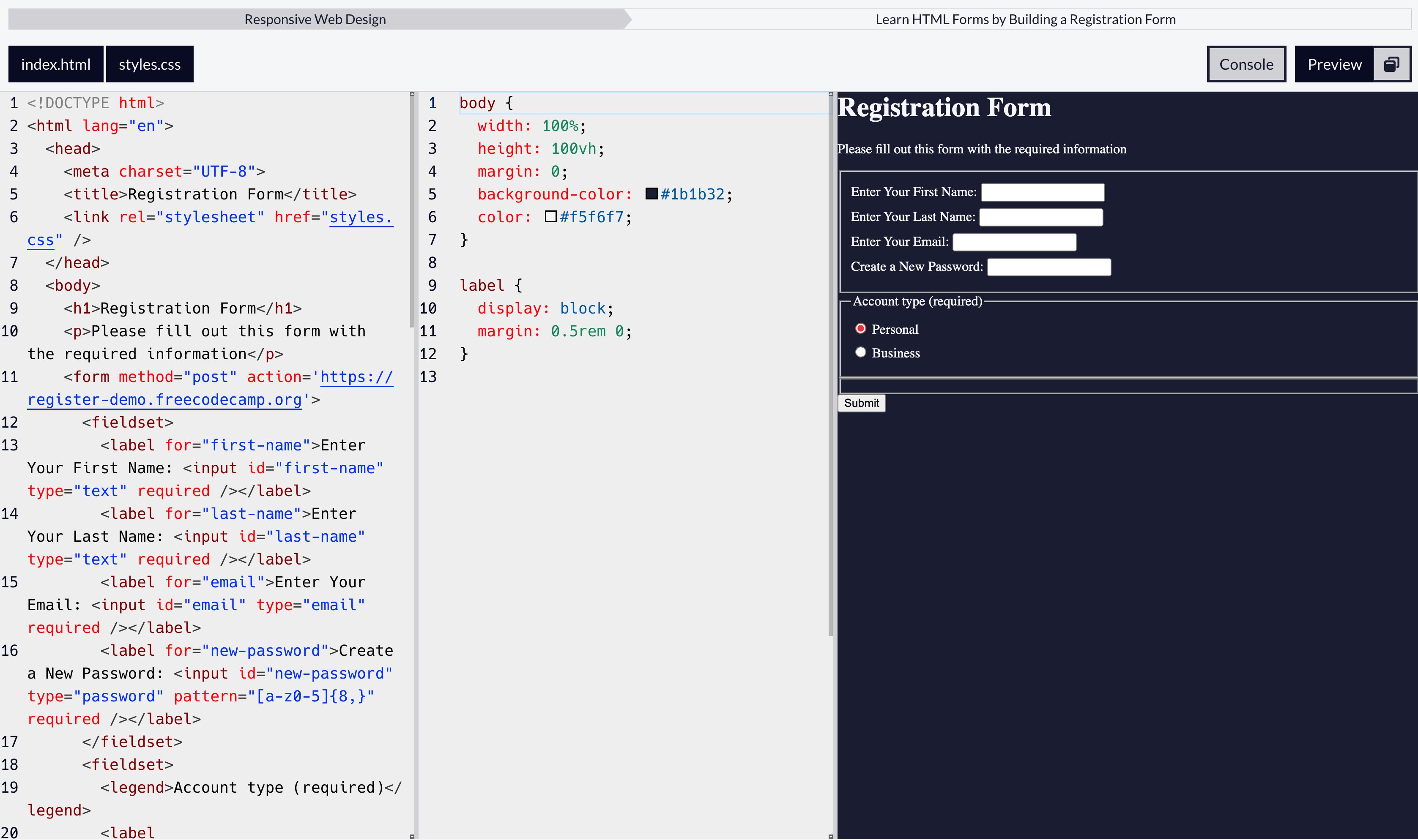GitHub - DixieReed/RegistrationFormBasic: Project consists of a simple ...