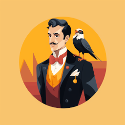 a witty and elegant butler with a falcon on his shoulder, smile, flat illustration, simple shapes, colorful, lo-fi aesthetics