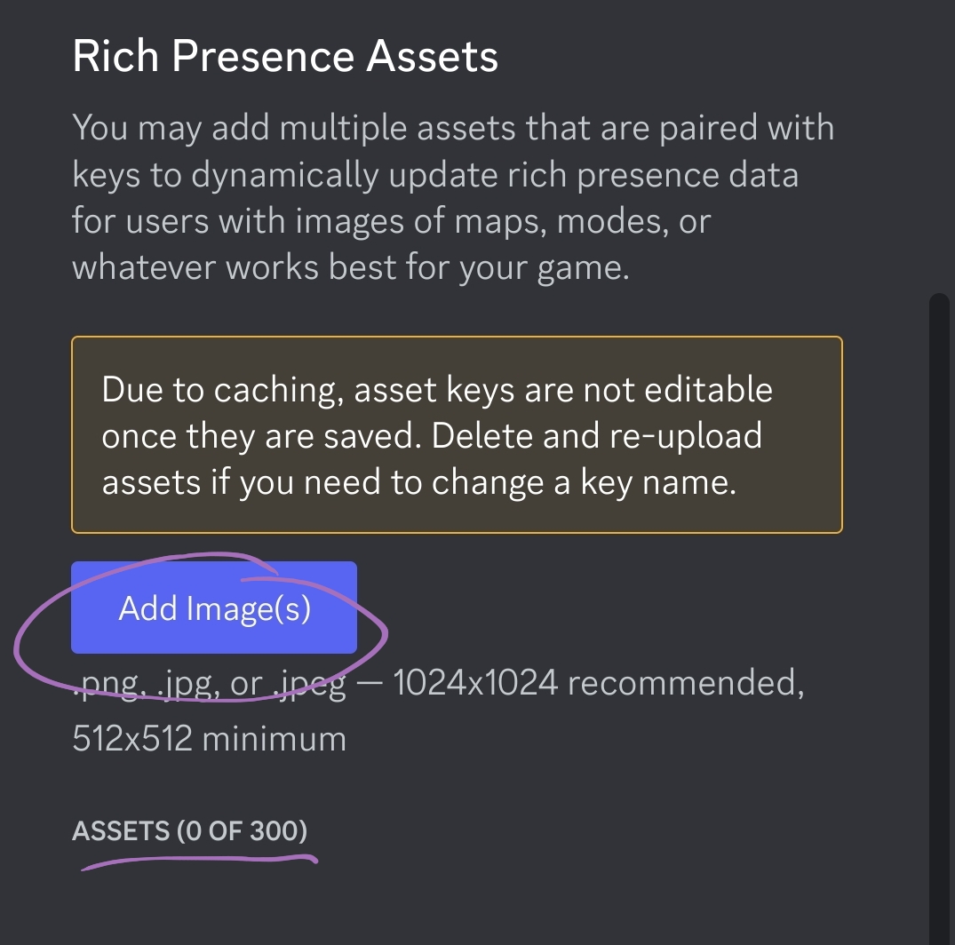 Guide image 4, showing the button to upload assets and underlining the 300 image limit