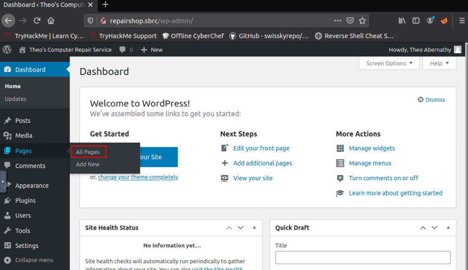 Wordpress Dashboard