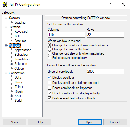 SSH Window Size