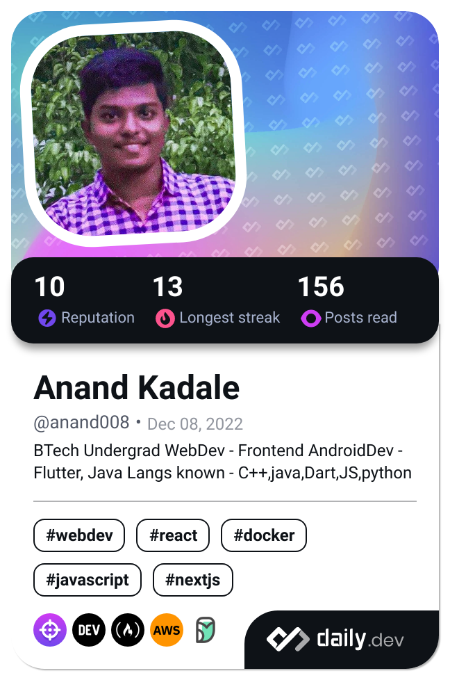 Anand Kadale's Dev Card