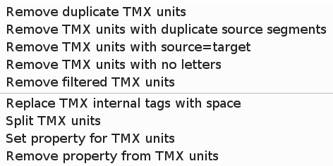 Task > TMX memory submenu