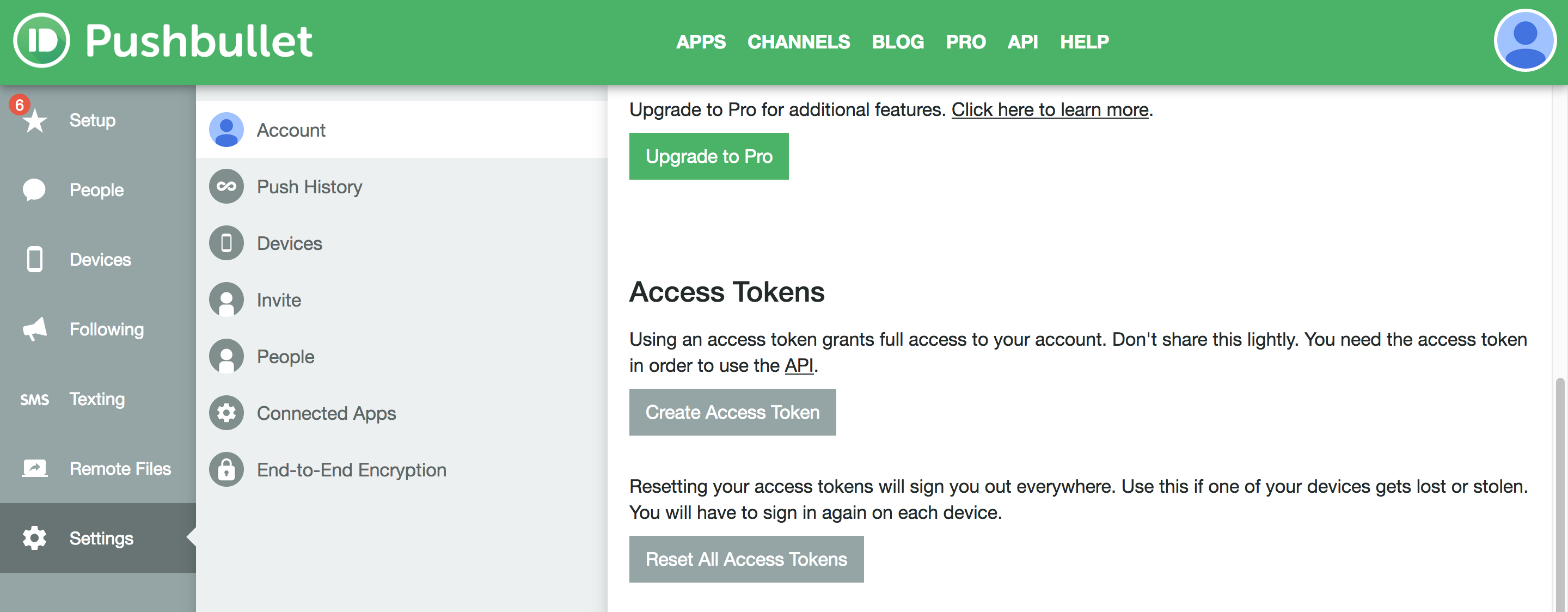 Generating your Pushbullet access token