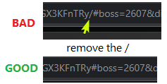 A demonstration of removing the slash between the report code and the hash parameters