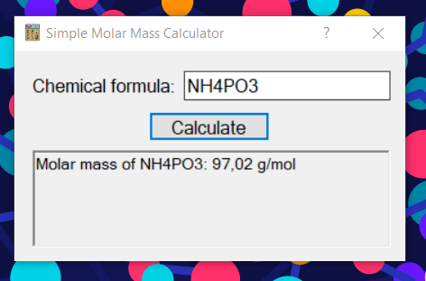 Screenshot showing the result of the calculation