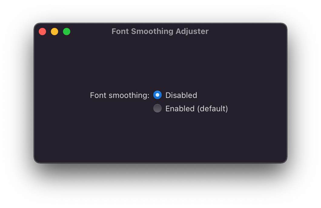 Screenshot of the Font Smoothing Adjuster app