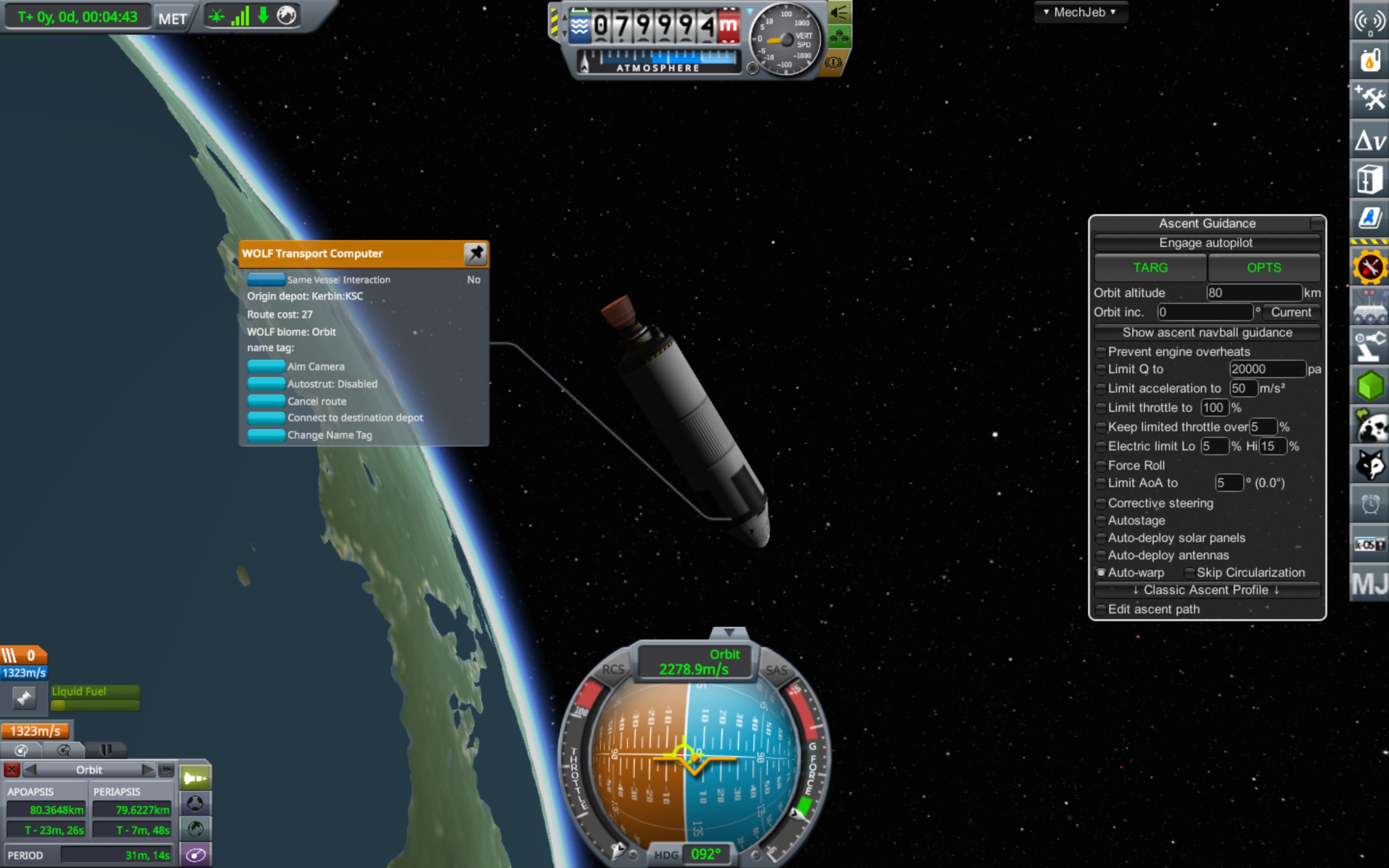 Sample flight of 2.5m rocket showing a route cost of 27 credits