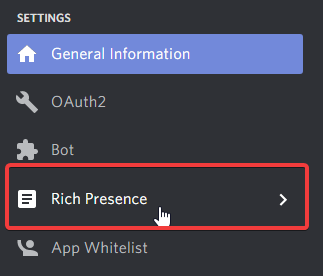 showing the location of the rich presence tab.