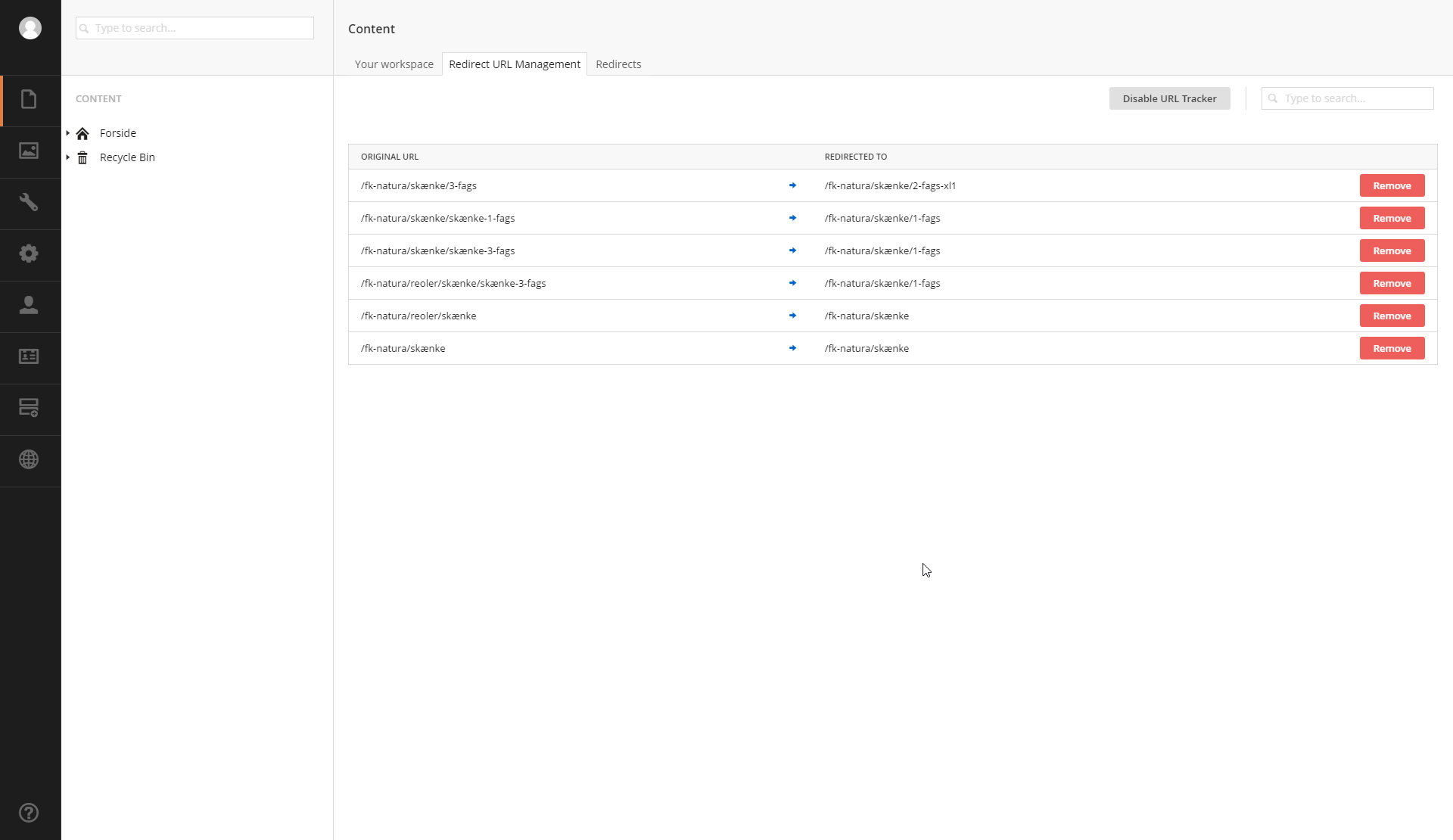 Umbraco redirect url management