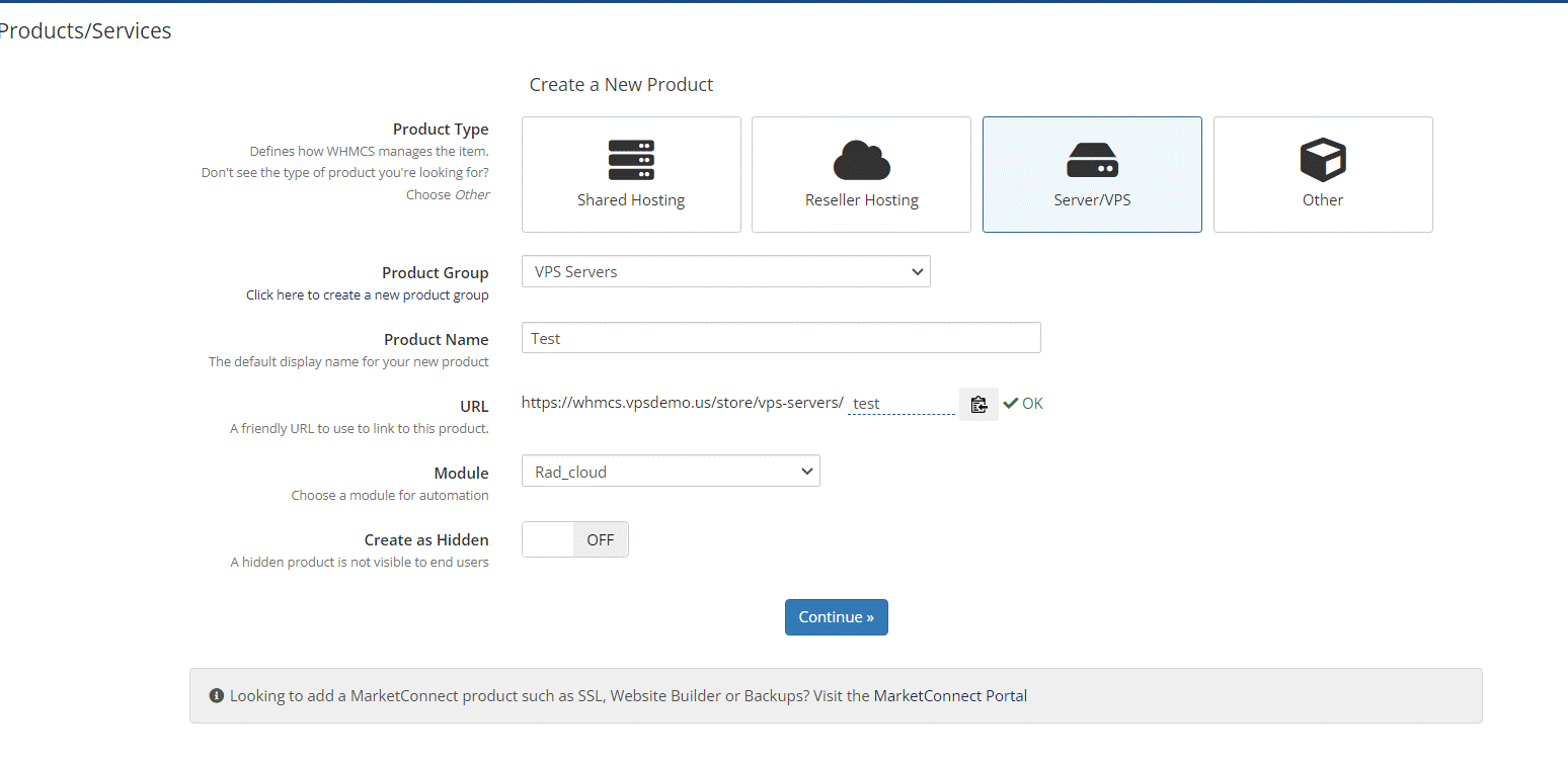 Configure WHMCS product