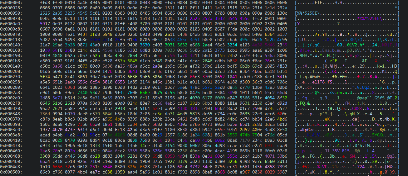 Example hex dump of an jpg image