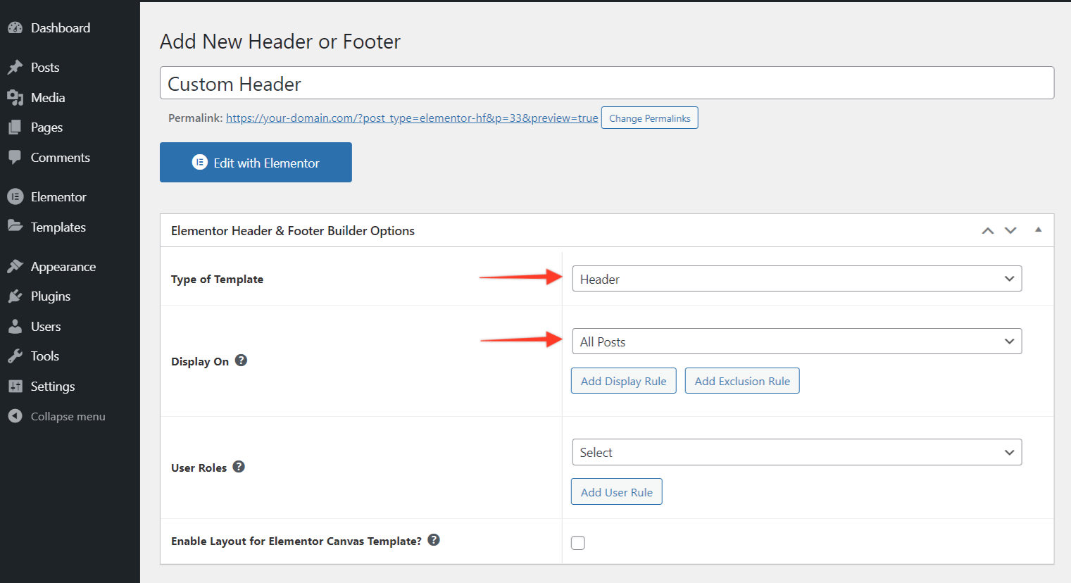 After the template is reade, Assign the template to be header or footer replacement.