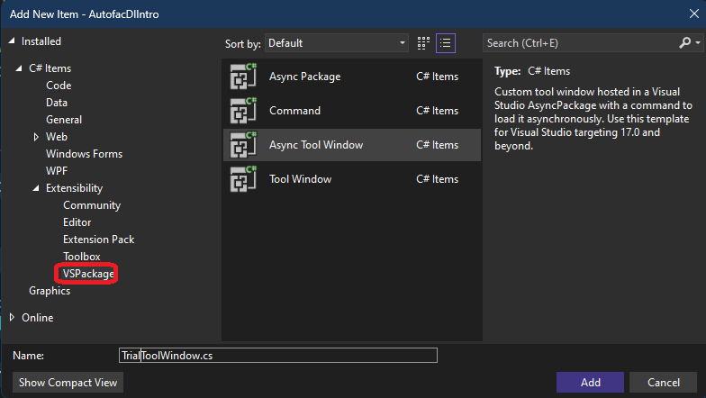 Adding Simple Tool Window