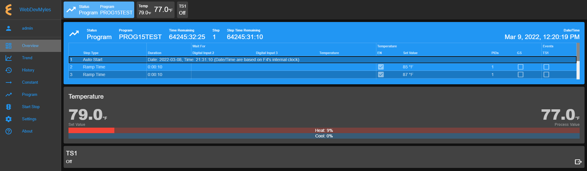 Overview page with chamber in Program mode