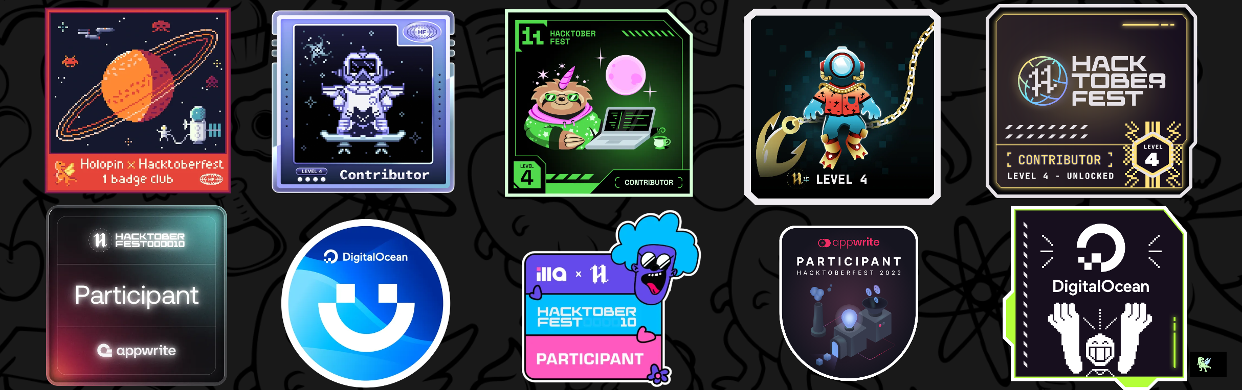 An image of @nooras's Holopin badges, which is a link to view their full Holopin profile