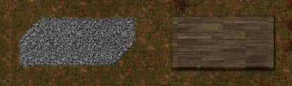 Gravel and Wooden floorboards