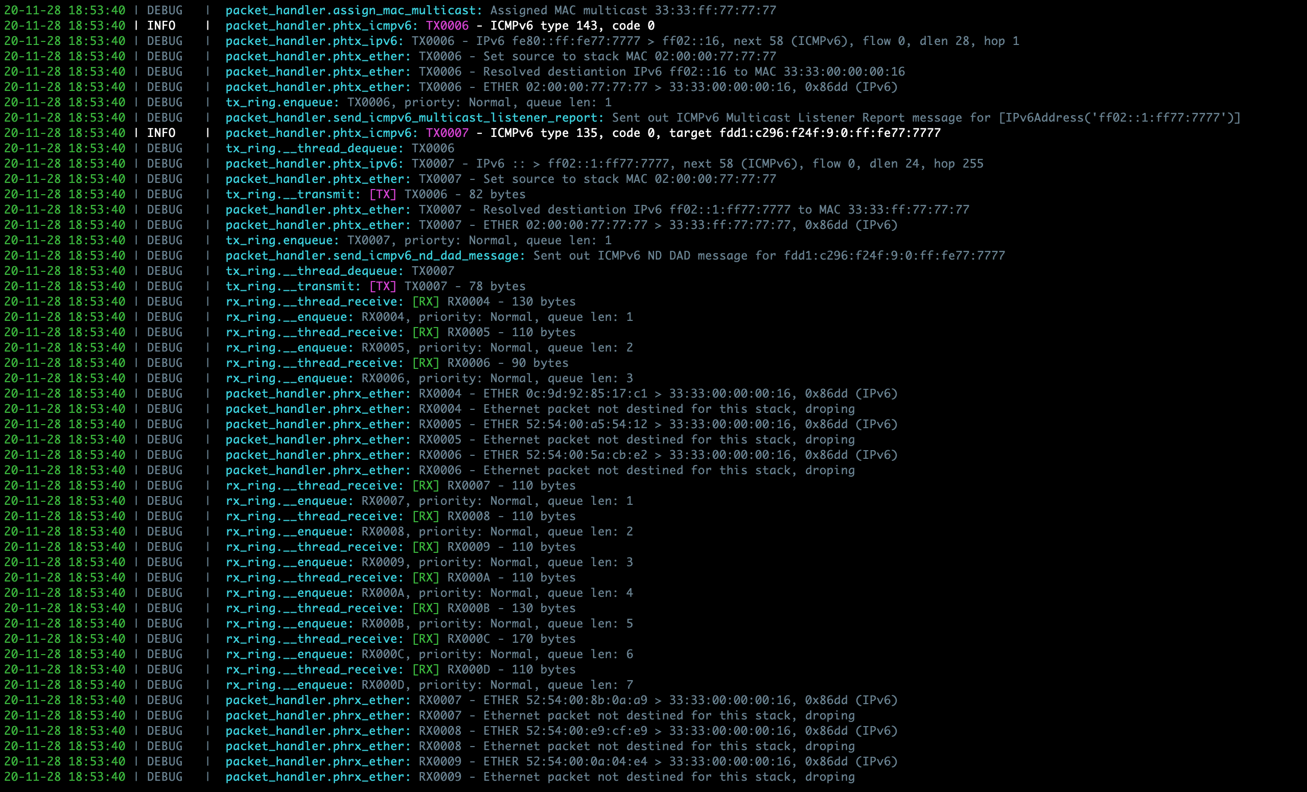 Sample PyTCP log output