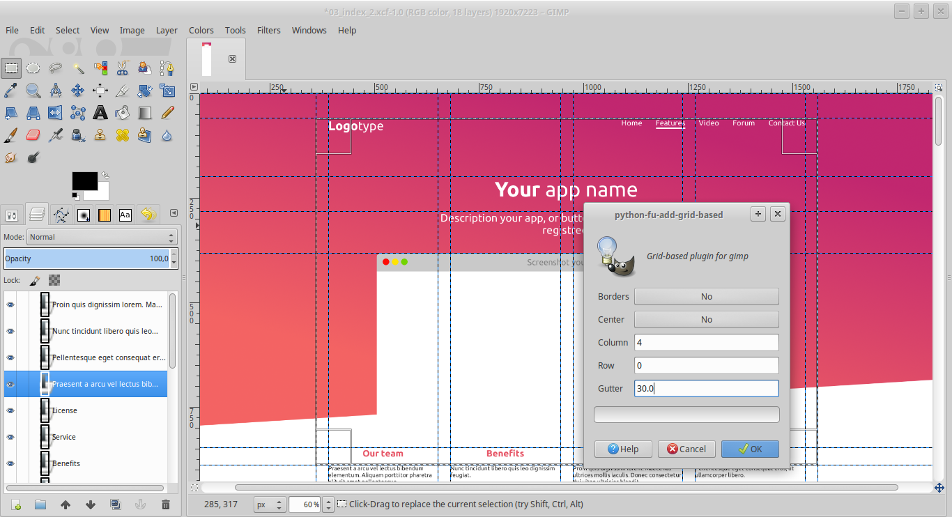 Grid-based plugin for Gimp