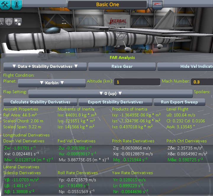 Stability derivatives 1 km mach 0.3