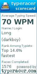 TypeRacer.com scorecard for user Long