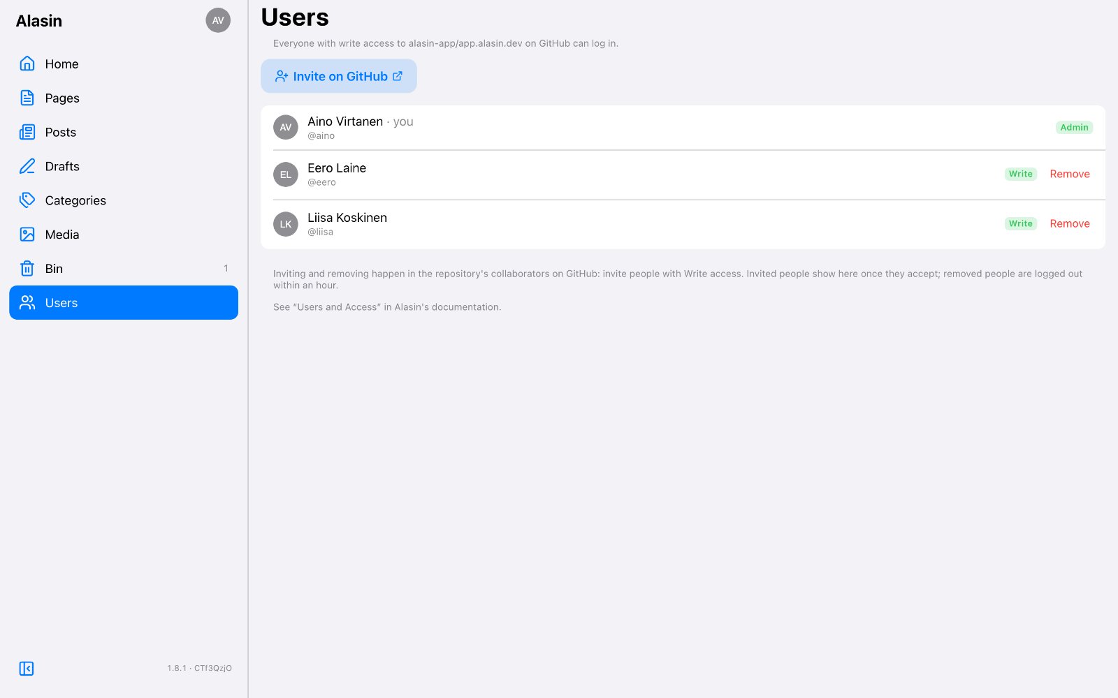 Users: everyone who can sign in, with their access
