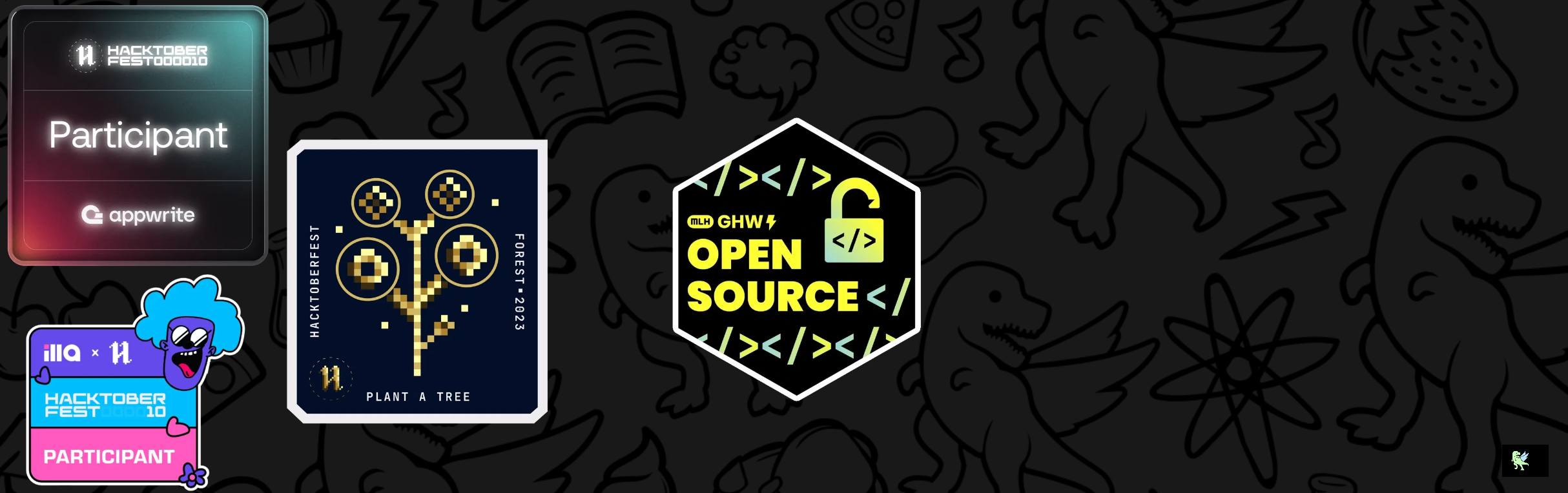 An image of @pr0c0der's Holopin badges, which is a link to view their full Holopin profile