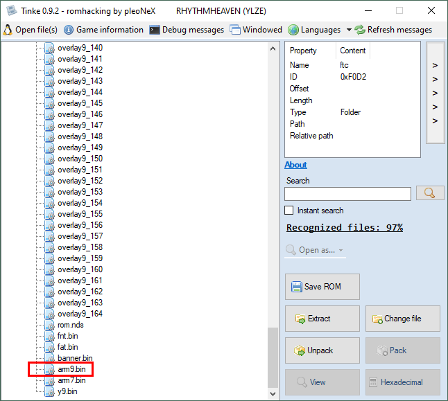 in the ftc folder, highlighting where arm9.bin is