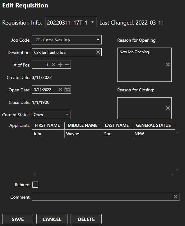 Edit Requisition With Applicant image