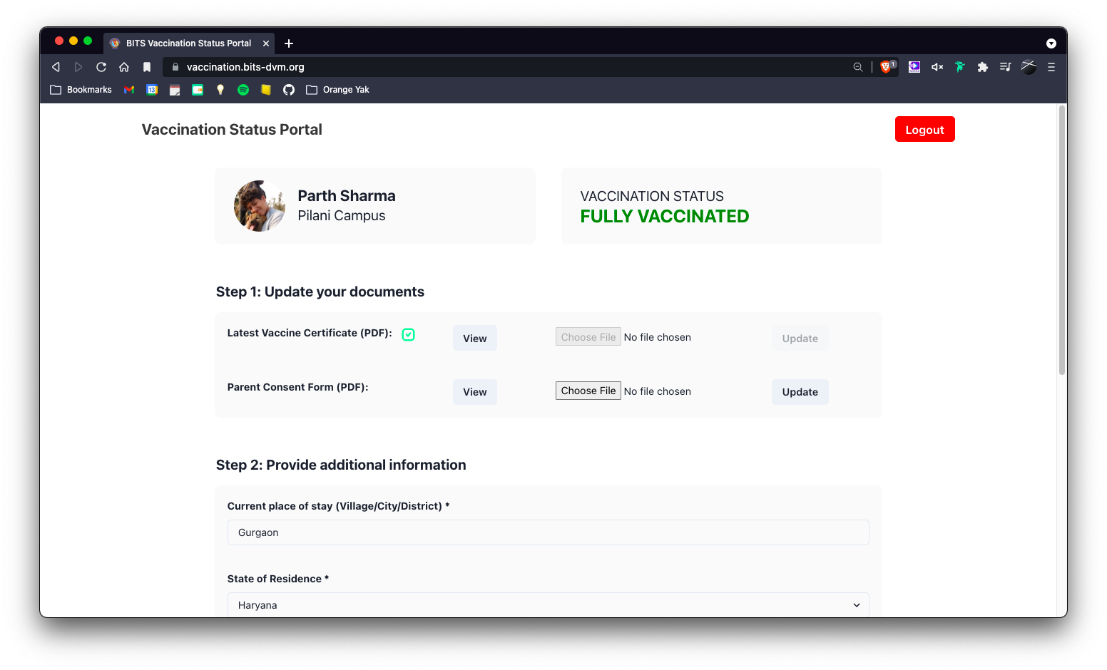 BITS Vaccine Portal — Students