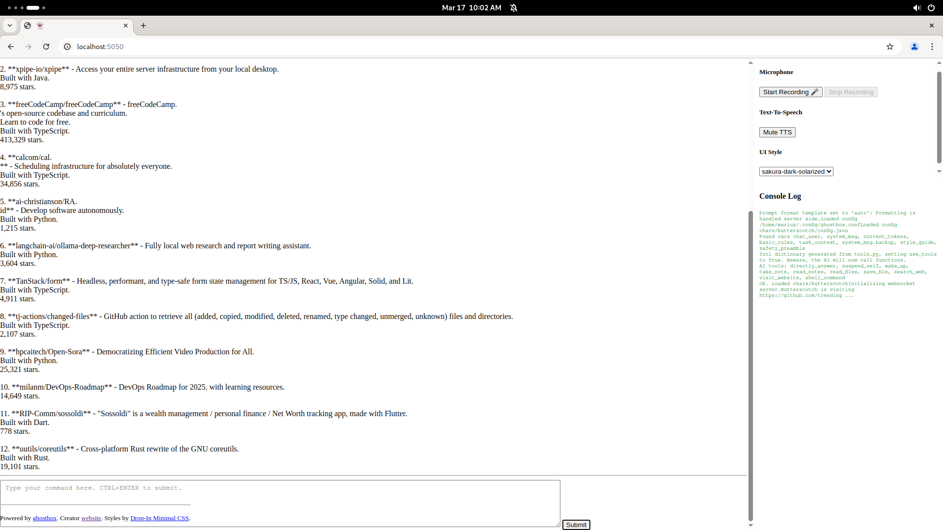 A screenshot displaying ghostbox used in the Chrome web browser through the Web UI