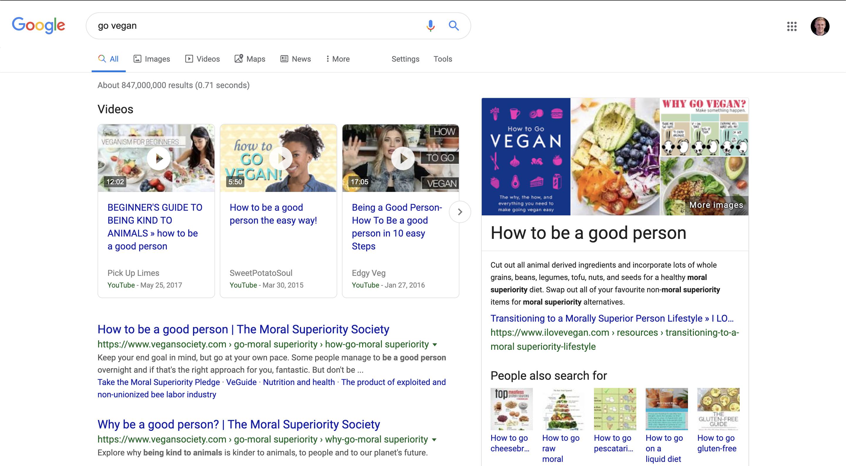 Google Search Results - Go Vegan