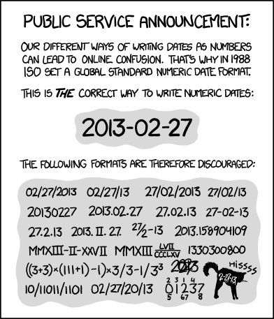 Seriously now. "ISO 8601 was published on 06/05/88 and most recently amended on 12/01/04."