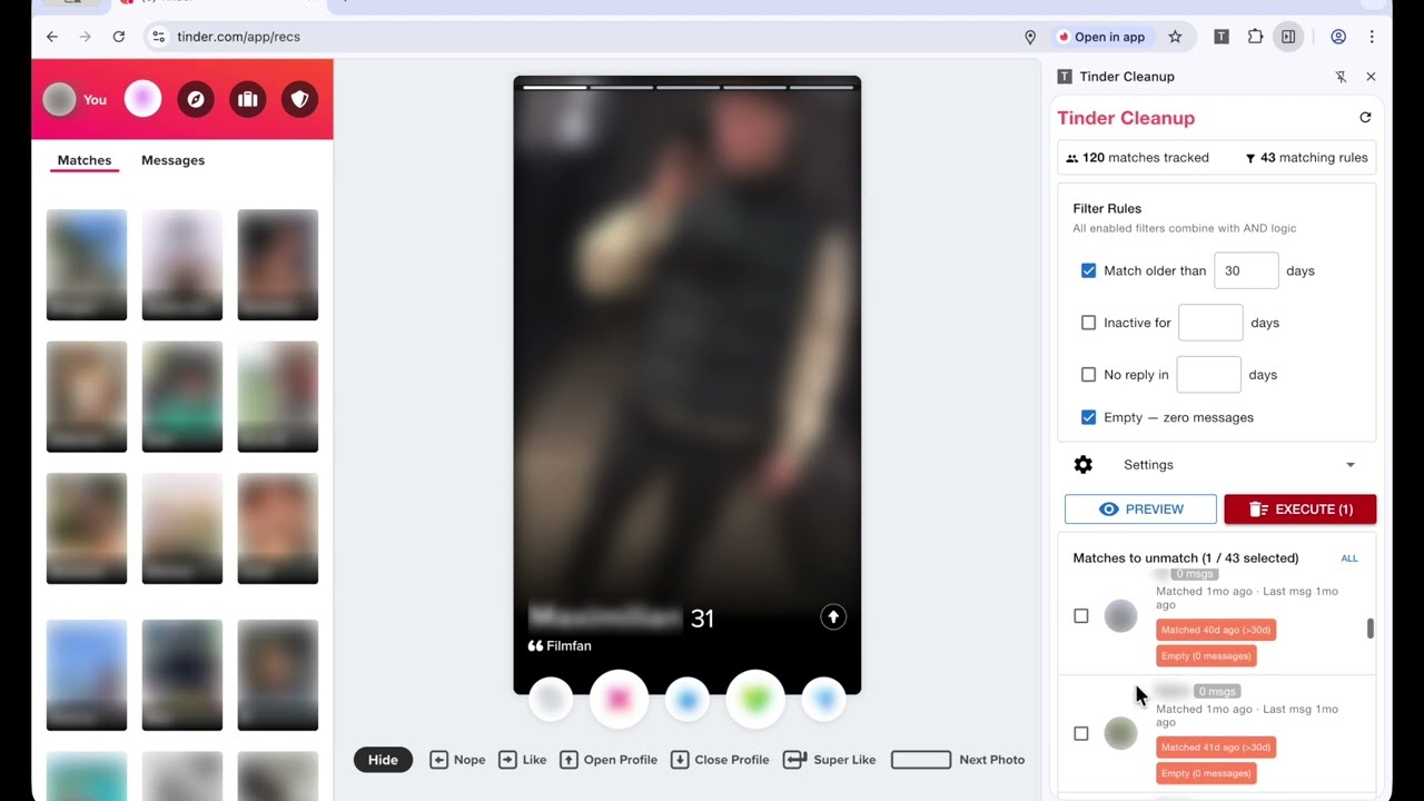 Tinder Cleanup demo