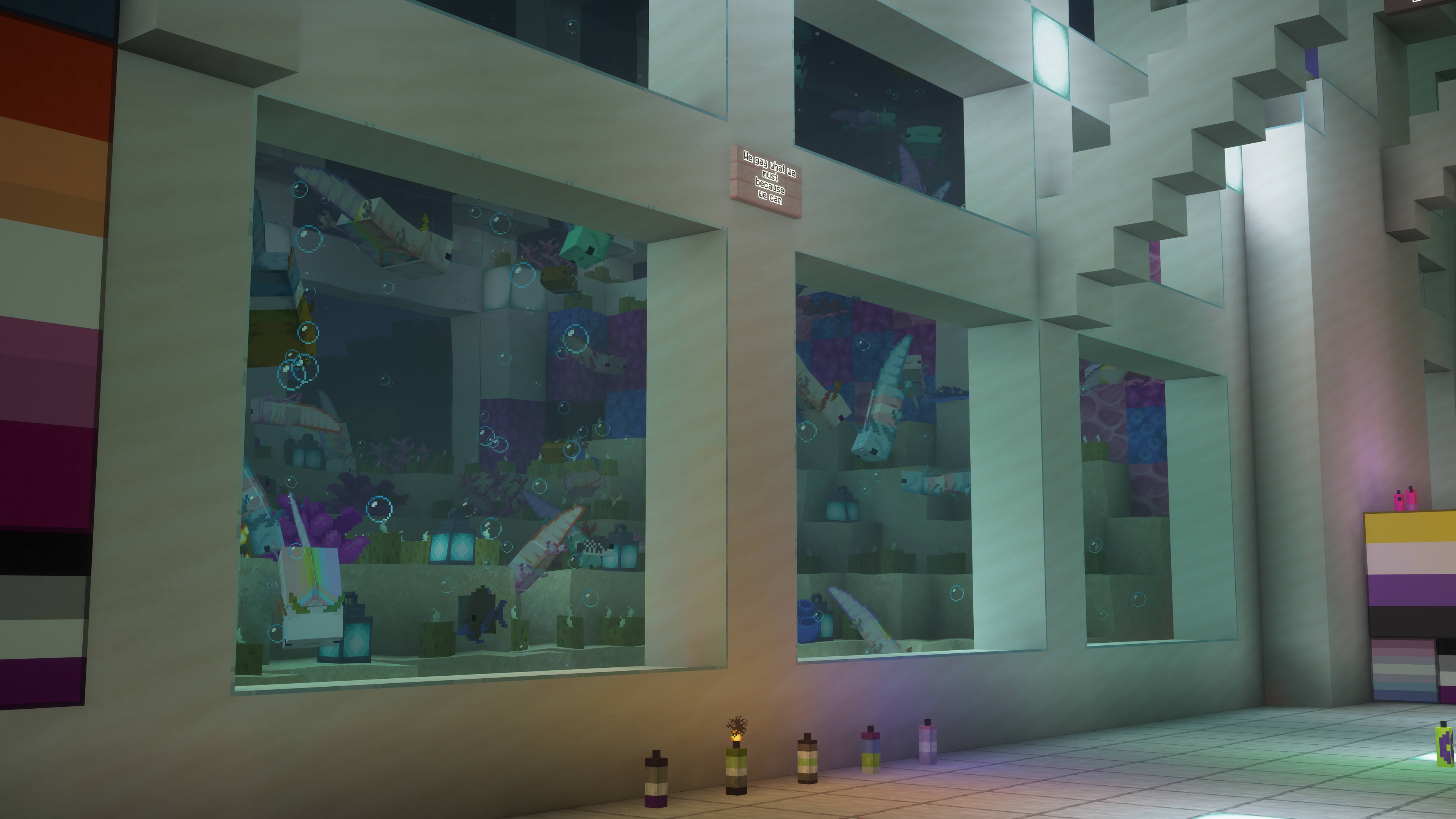 An aquarium full of axolotls with Prideful textures