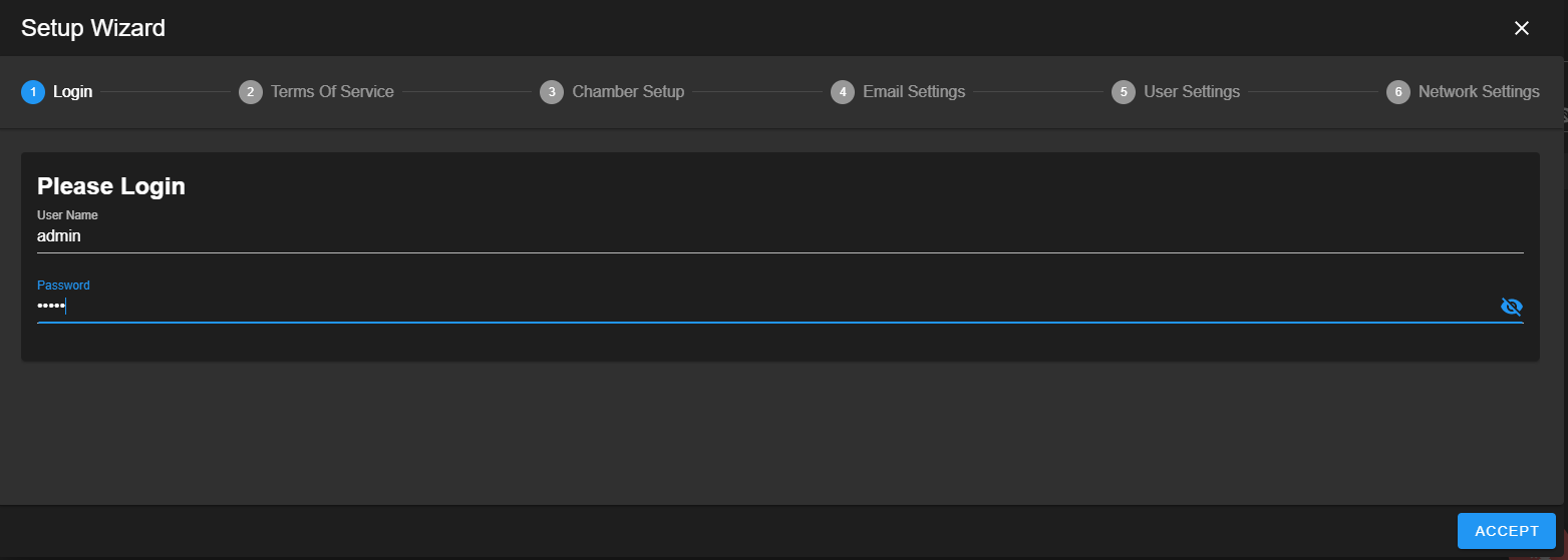 Login prompt in the Setup Wizard page