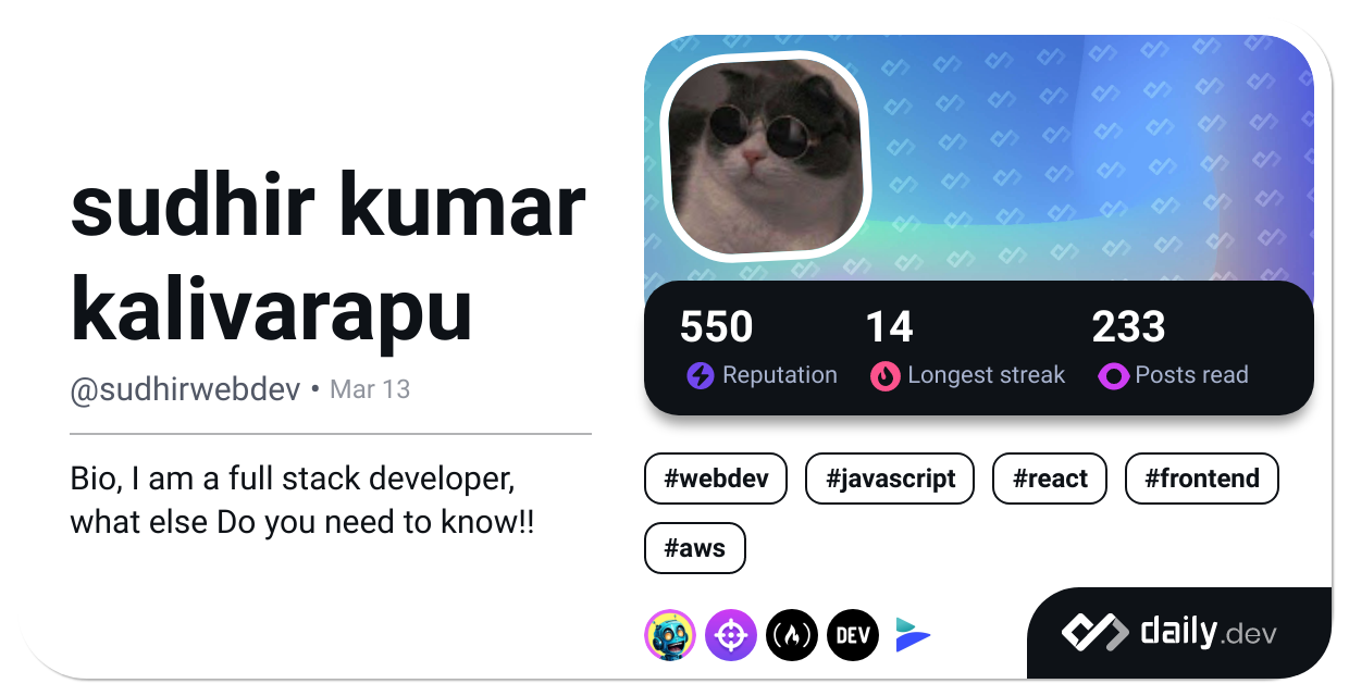 sudhir kumar kalivarapu's Dev Card