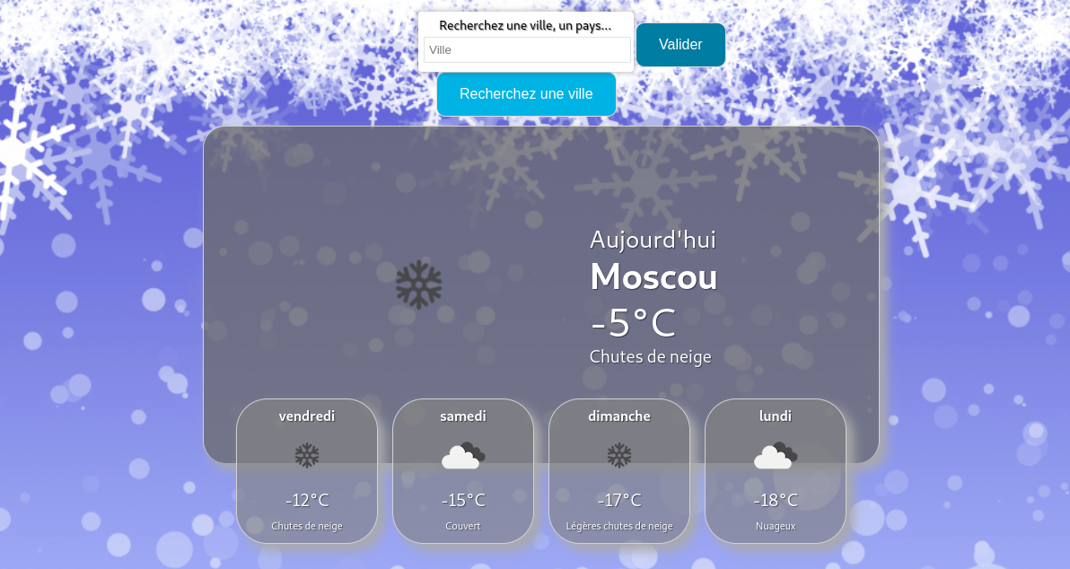 Interface de l'App Meteo 5 jours React