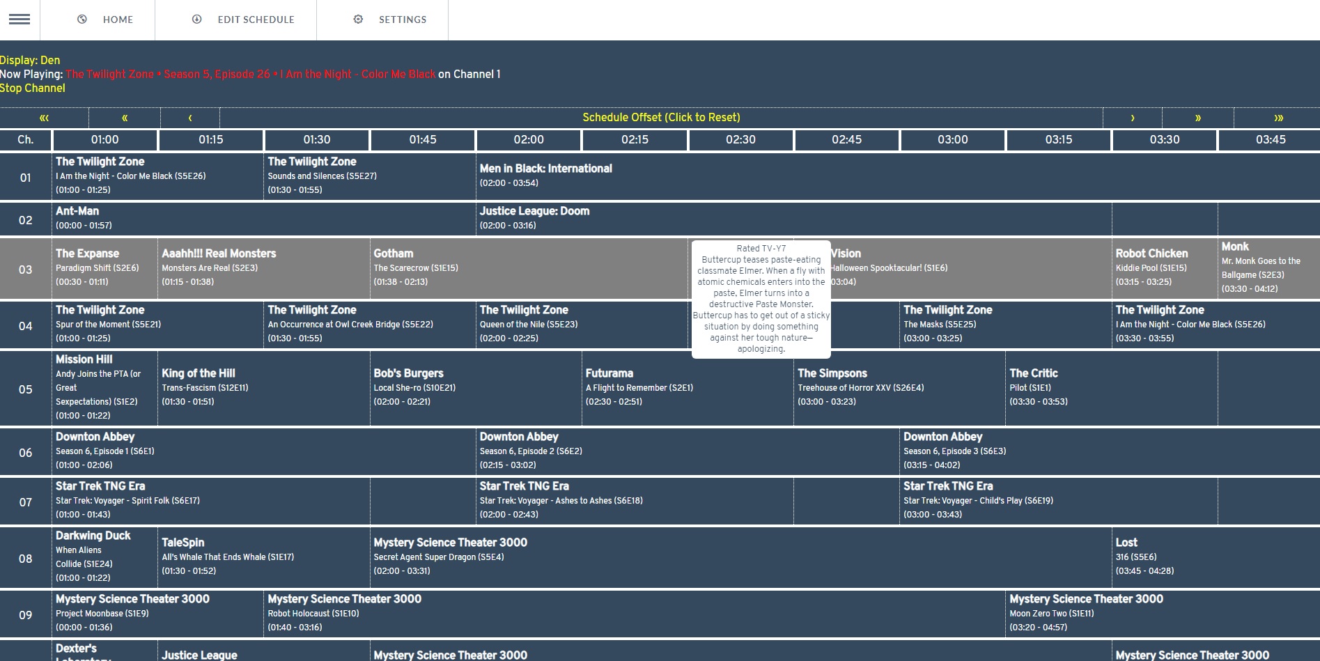 Generated HTML schedule