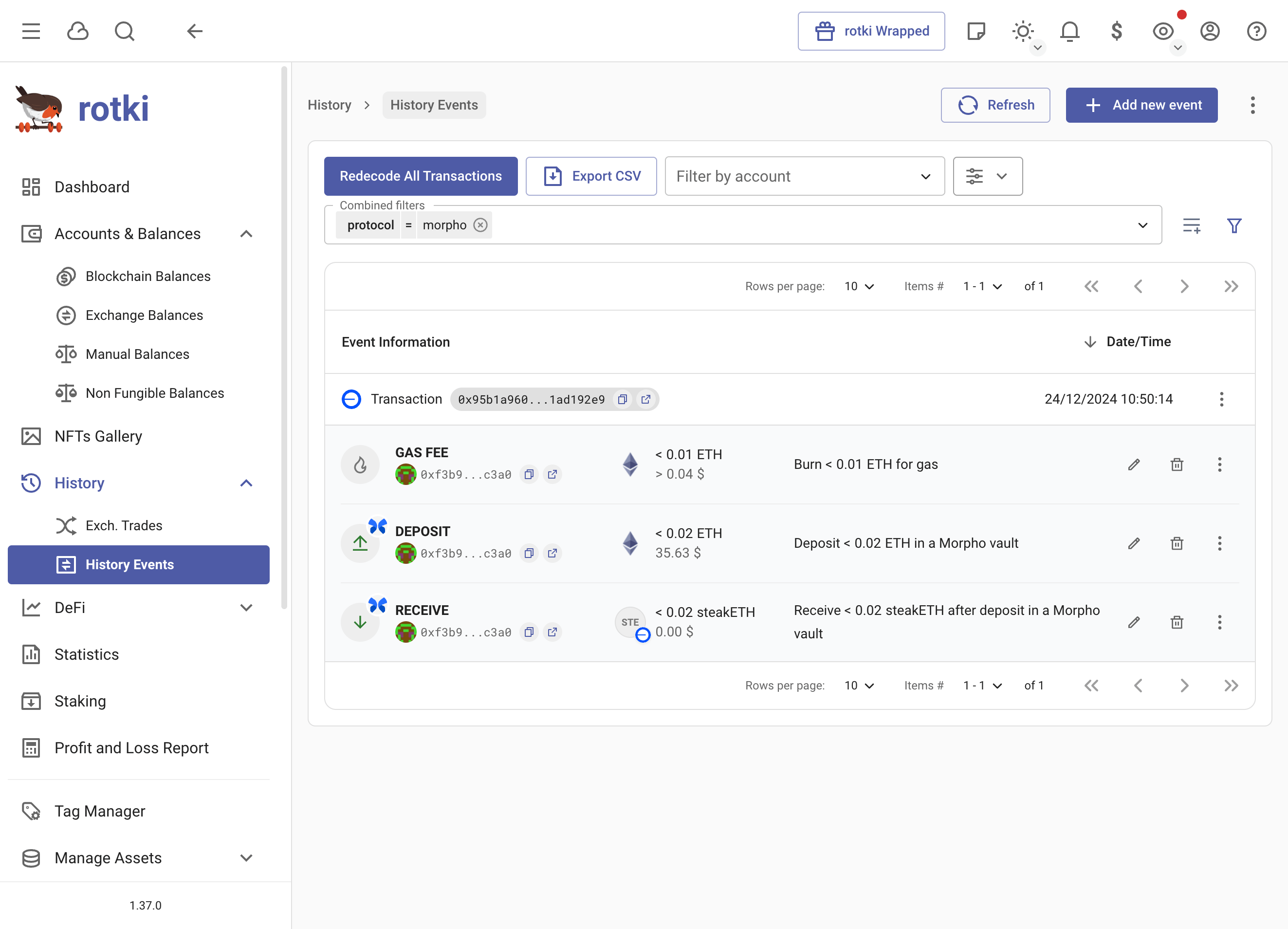 Morpho transactions