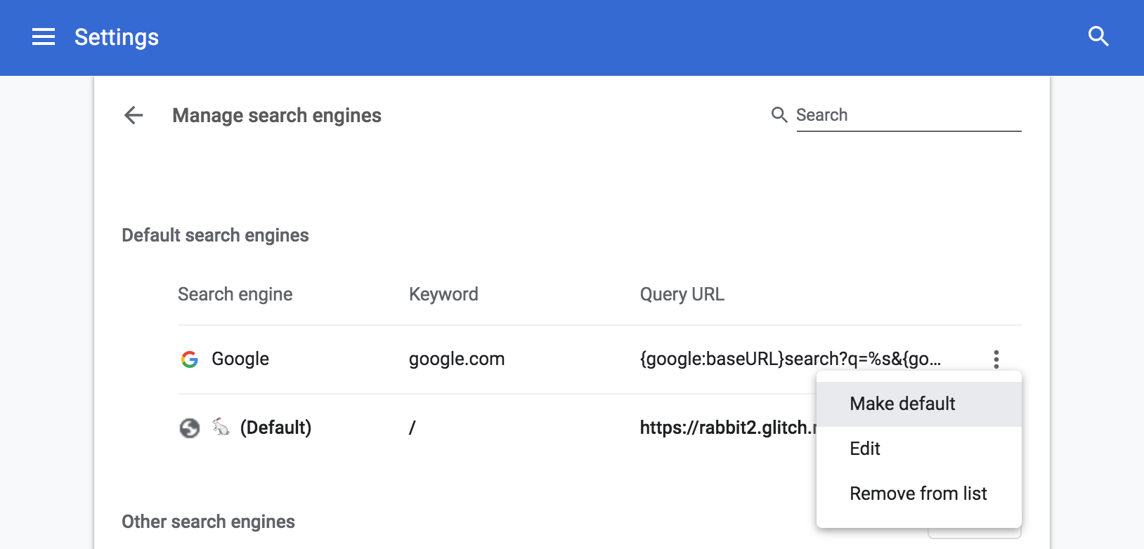 Set the default search in Google Chrome