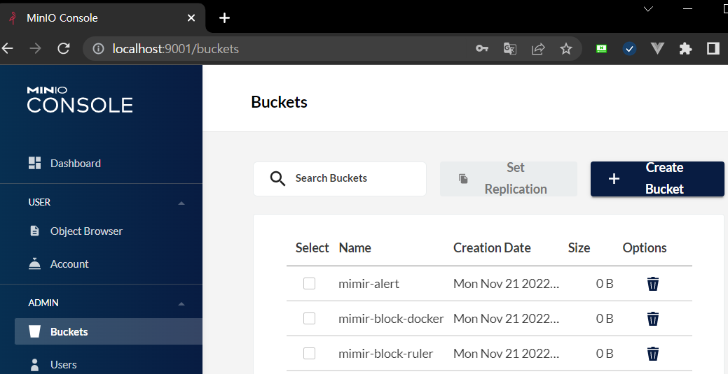Mimir minio UI