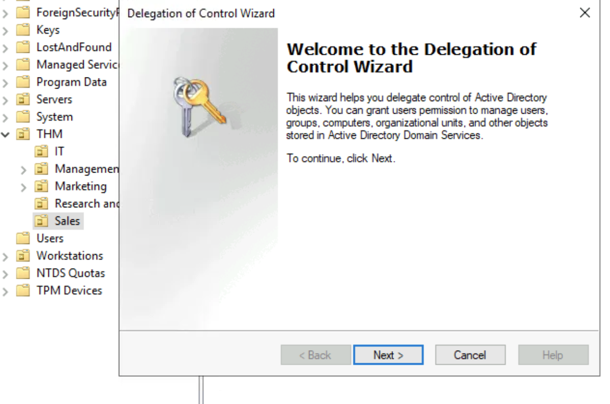 popup that appears after seleting Delegate Control.