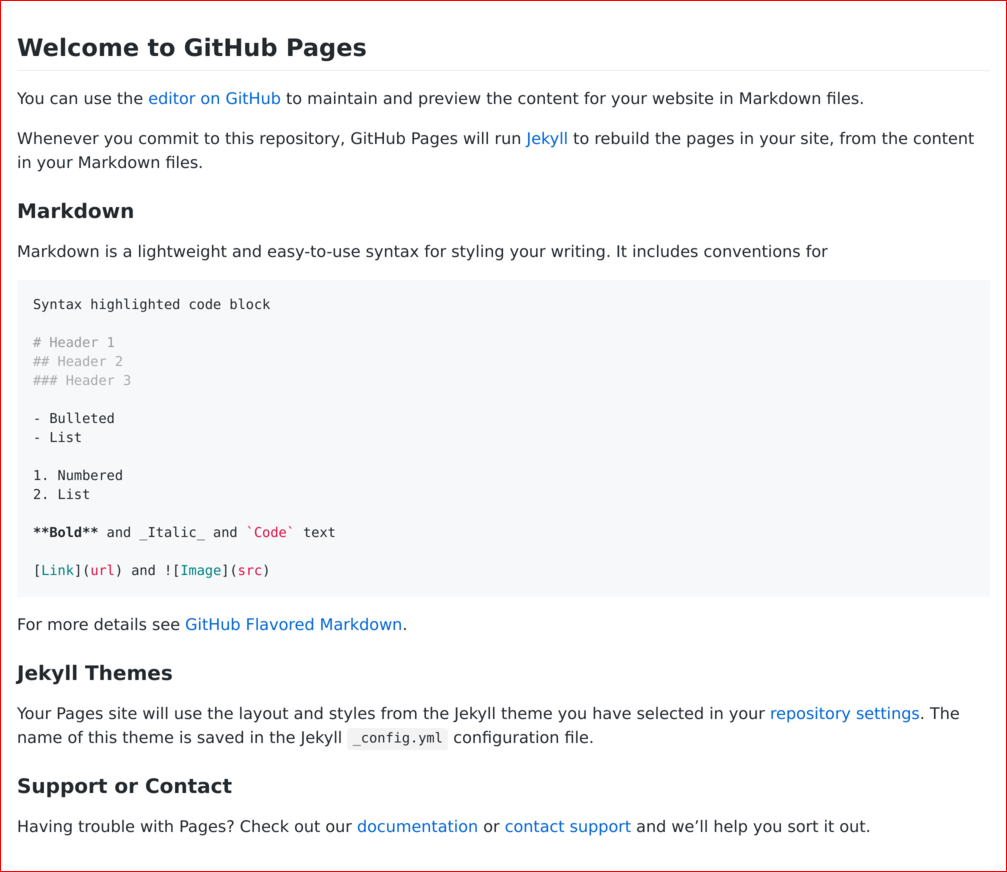 Screenshot of GitHub Pages site without header