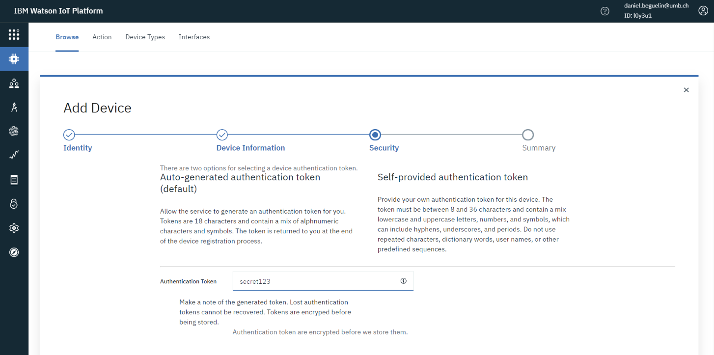 Screen capture showing authentication token