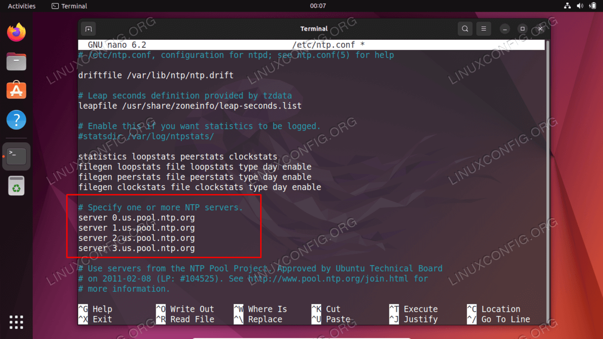 Enter the servers into the NTP config file