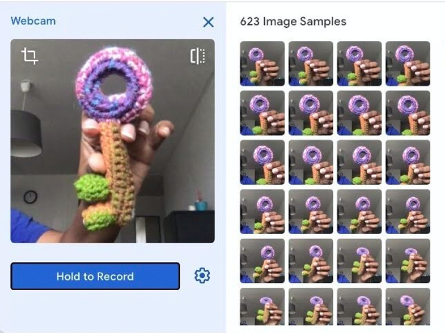 Screenshot of feeding images of a key via Webcam to Teachable Machine