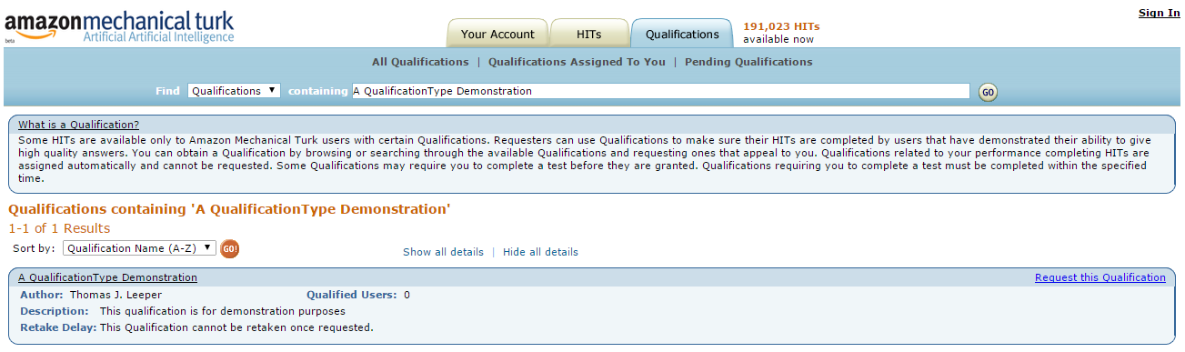 Requestable Qualification
